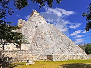 Oval pyramid of the Magician in the ancient maya city of Uxmal