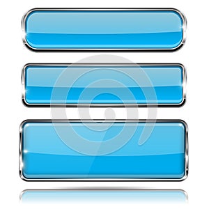 Oval and rectangle blue 3d buttons with chrome frame