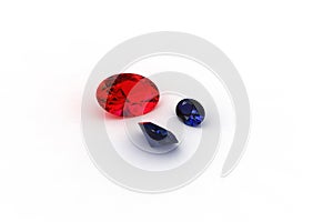 Oval Red Ruby and Pair of Sapphire Gemstones