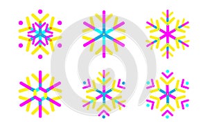 Oval strips geometric snowflake set icon. Trendy shapes composition. New year winter Icon Eps10 vector