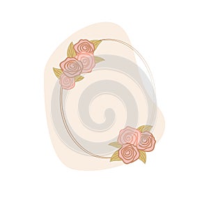 Oval transparent frame with pink roses and gold leaves