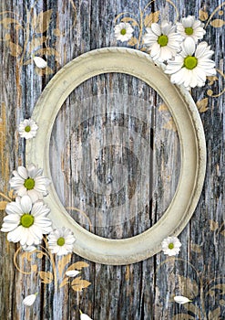 Oval vintage frame on a wood wall