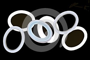 Ovals are empty picture frames in photograph isolated. Good design shows dimension. photo