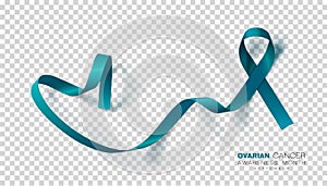 Ovarian Cancer Awareness Month. Teal Color Ribbon  On Transparent Background. Vector Design Template For Poster.