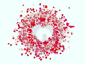 Ove symbol Heart frame with Heart shape confetti isolated on white