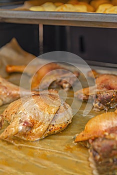 Oven baked duck legs. Roast duck.Duck baked with potatoes in the oven