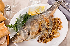 Oven baked sea bass fish