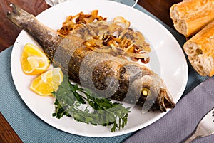 Oven baked sea bass fish