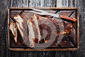 Oven Baked spicy Barbecue sliced Pork Brisket