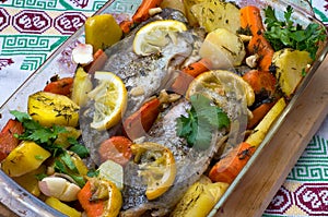 Oven baked trout and vegetables