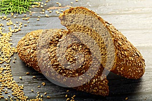 Oven fresh Multigrain bread loaf - healthy vegan diet meal.