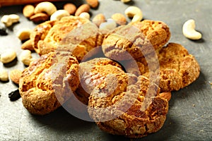 Oven fresh vegetarian cookies on a rustic background