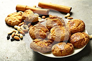 Oven fresh vegetarian cookies on a rustic background