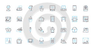 Oven linear icons set. ake, Broil, Roast, Convection, Timer, Preheat, Self-Cleaning line vector and concept signs