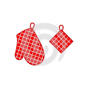 Oven mitt and potholder. Vector. Kitchen accessory isolated on white background.