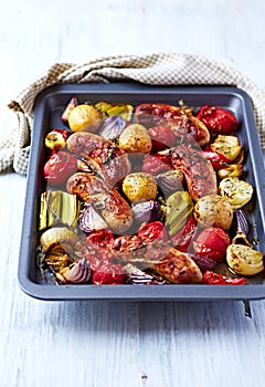 Oven-Roasted Sausages with Autumn Vegetables