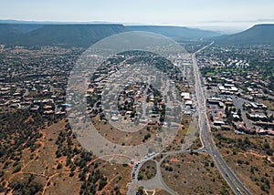 From over Bell Rock, the Village of Oak Creek, aerial image