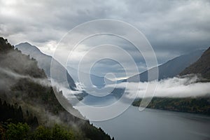 Over the clouds, Norwegian fjord scenery