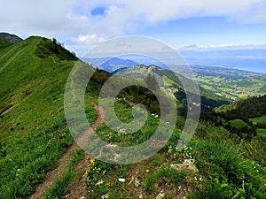 Over the crest, hiking in vertiginous landscape