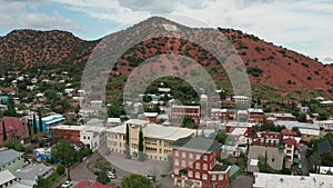 Over the downtown city center area of Bisbee Arizona USA