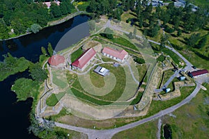 Over the Korela fortress on a sunny June day. Priozersk, Russia aerial