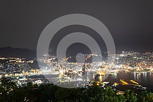 Over looking city lights of Nagasaki, Japan as scene from MT ina