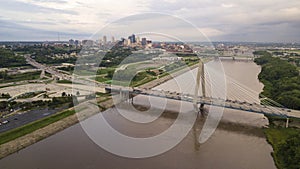 Over the Missouri River Bridge Architecture Rush Hour Traffic KCMO