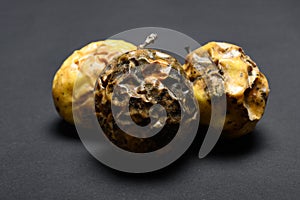 Over ripe passion fruits on dark background