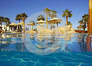 Over under poolside view from the pool