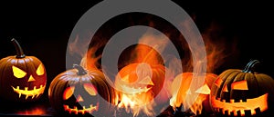 Halloween In Flame - Burning Pumpkins Generative AI