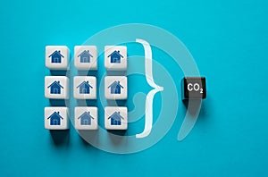 Overall production of CO2 carbon dioxide by households. Improving energy efficiency, lowering impact on environment.