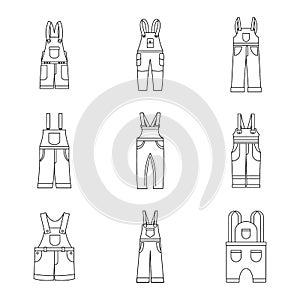 Overalls workwear icons set, simple style