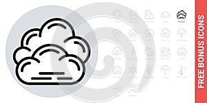 Overcast, cloudiness or nebulosity icon for weather forecast application or widget. Clouds close up. Simple black and photo