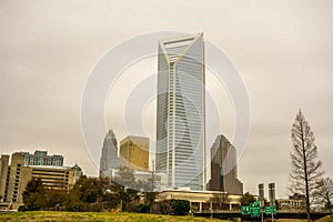 Overcast clouds over charlotte cityskyline