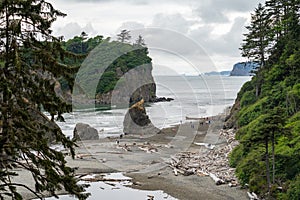 Overcast day at Ruby Beach in Olympic National Park in Washington State