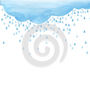 Overcast and rain. small scattering raindrops. Background cutout template. Large raindrops. Big lught gradiented blue cloud.