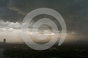 Overcast sky and storm clouds over the city