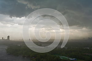 Overcast sky and storm clouds over the city