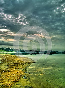 Overcast Sunset At Reservoir