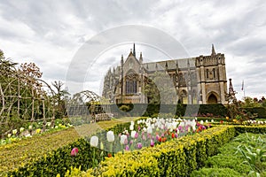 Overcast view of the Arundel Cathedral of Our Lady and St Philip Howard near Arundel Castle