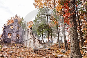 Overcast view of the cottage ruins