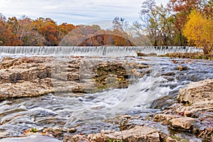 Overcast view of the fall color of Grand Falls