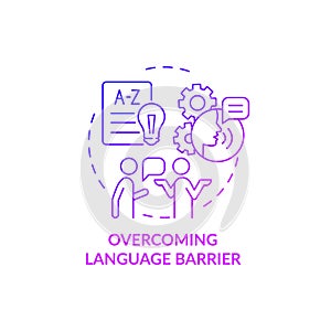 Overcoming language barrier purple gradient concept icon