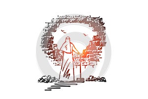 Overcoming obstacles, determination concept sketch. Hand drawn isolated vector