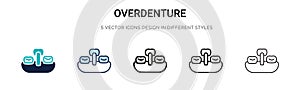 Overdenture icon in filled, thin line, outline and stroke style. Vector illustration of two colored and black overdenture vector