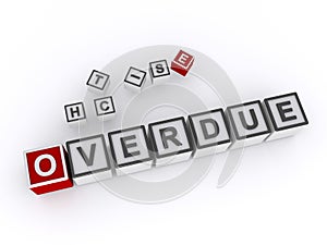 overdue word block on white