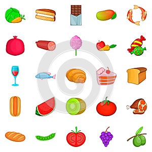 Overeat icons set, cartoon style