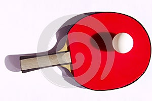 Overexposed Image Of Red Racket And White Ball For Tennis.