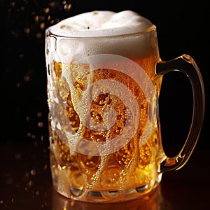 Overfilled frothy mug of beer
