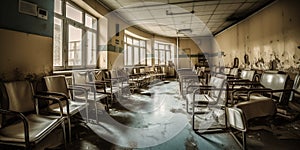 An overfilled hospital waiting room, highlighting the challenges faced by underfunded healthcare systems, concept of